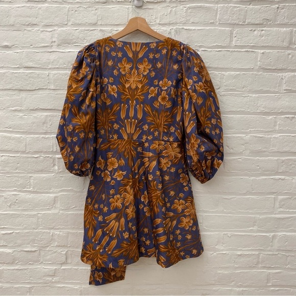 Eugenia Fernandez || Puff Sleeve Tie Front Keyhole Floral Mini Dress Large - Picture 5 of 8